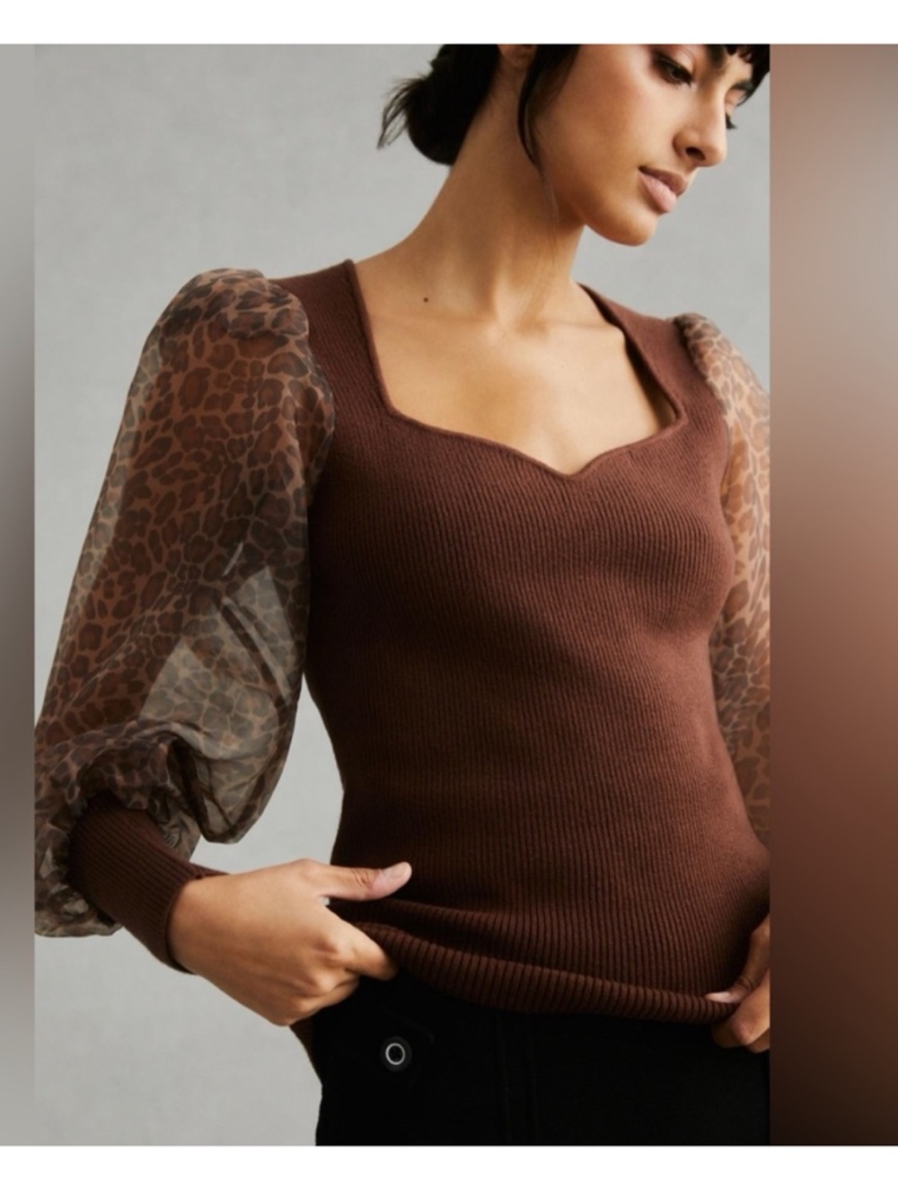 Anthropologie Leopard Sleeve Sweater